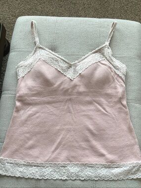 Abercrombie & Fitch Light Pink Lace Trim Cami Tank Top Medium